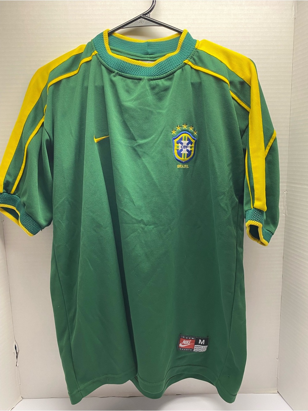 Nike Green and Yellow Brazil Short-Sleeve Soccer Jersey